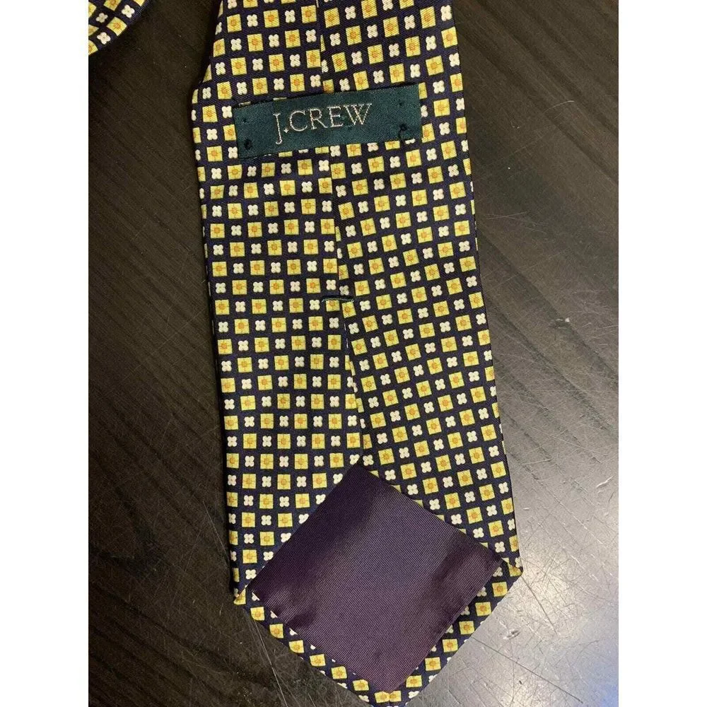J Crew Silk Tie Yellow Blue Coastal Prepcore Business Traditional Made In USA‎